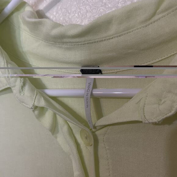 YFB Young Fabulous & Broke Lime Yellow Button Down Linen Blend Shirt Dress Sz S - Picture 3 of 10